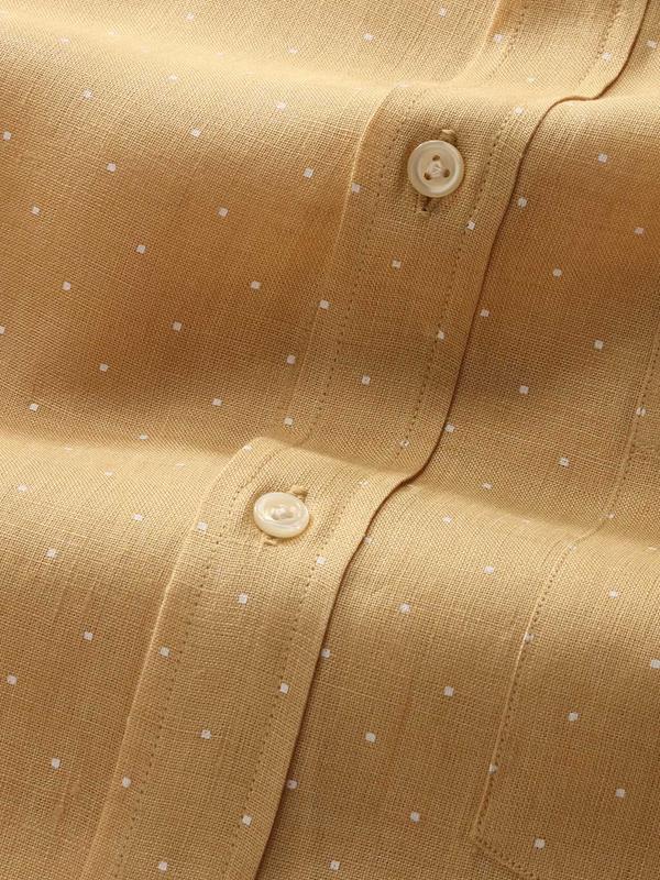 Praiano Ochre Printed Full Sleeve Single Cuff Classic Fit Semi Formal French Flax Linen Shirt