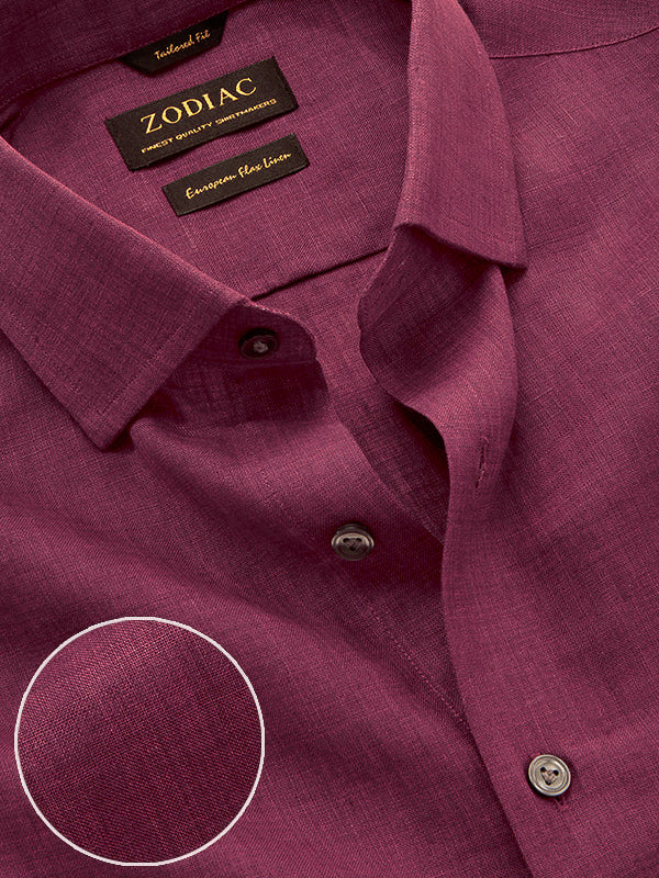 Praiano Burgundy Solid Full Sleeve Single Cuff Tailored Fit Semi Formal European Flax Linen Without Pocket Shirt