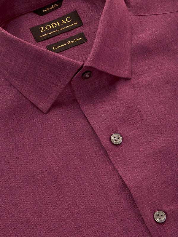 Praiano Burgundy Solid Full Sleeve Single Cuff Tailored Fit Semi Formal European Flax Linen Without Pocket Shirt