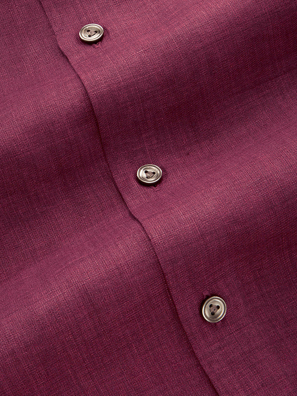Praiano Burgundy Solid Full Sleeve Single Cuff Tailored Fit Semi Formal European Flax Linen Without Pocket Shirt