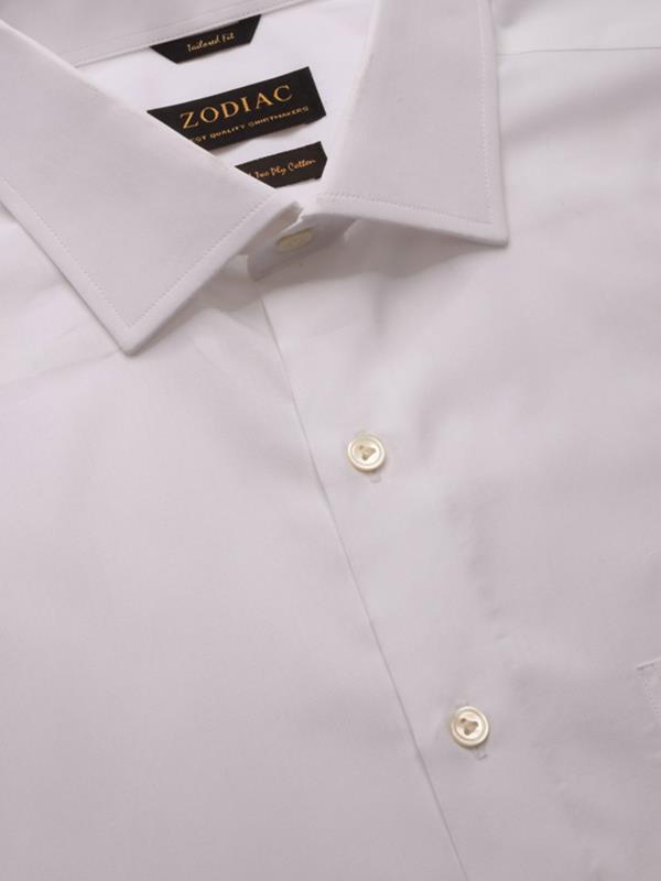 White Solid Full Sleeve Single Cuff Tailored Fit Classic Formal Two Ply Mercerized Premium Cotton Shirt