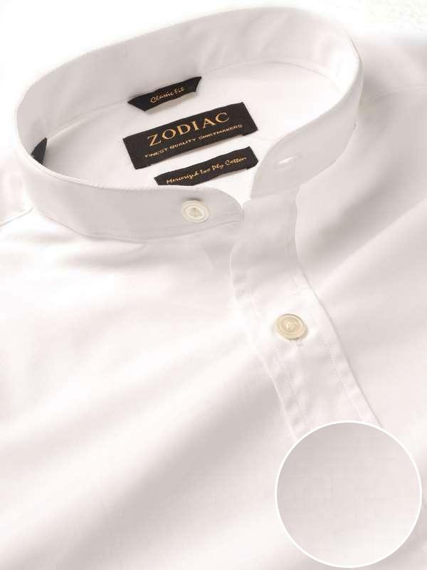 White Solid Full Sleeve Single Cuff Classic Fit Band collar Classic Formal Two Ply Mercerized Premium Cotton Shirt