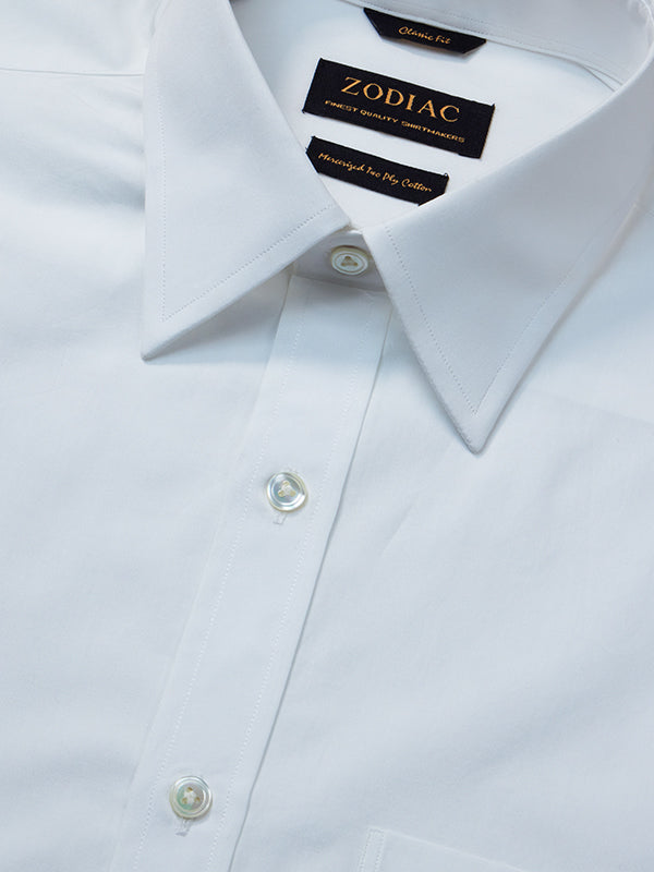 White Solid Half Sleeve Semi Fit Semi Formal Two Ply Mercerized Premium Cotton Shirt