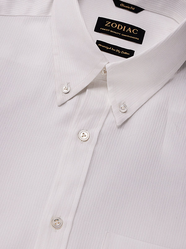 Raffaello White Striped Full Sleeve Single Cuff Classic Fit Classic Formal Two Ply Mercerized Cotton Shirt
