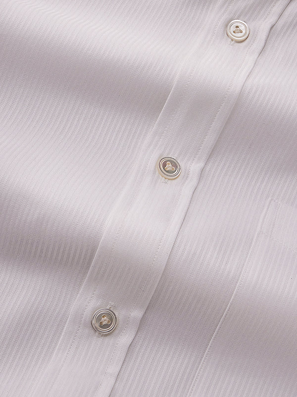 Raffaello White Striped Full Sleeve Single Cuff Classic Fit Classic Formal Two Ply Mercerized Cotton Shirt