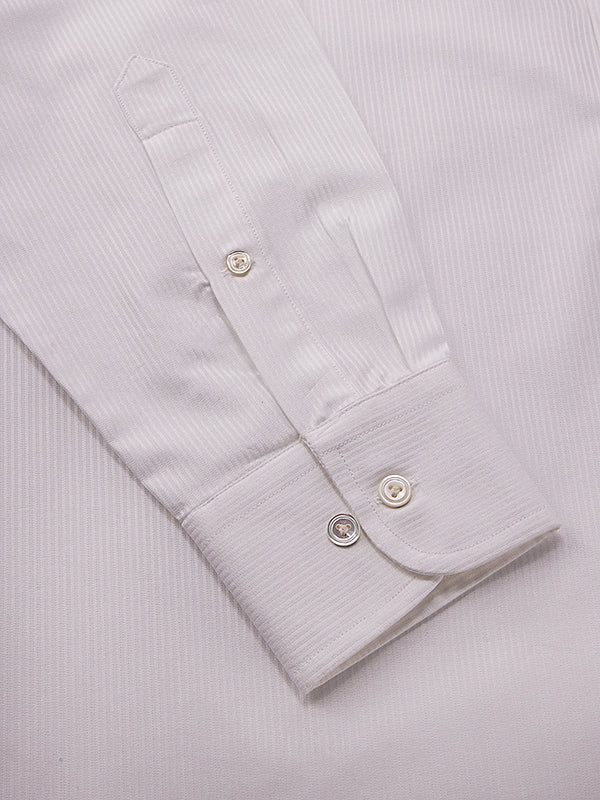 Raffaello White Striped Full Sleeve Single Cuff Classic Fit Classic Formal Two Ply Mercerized Cotton Shirt