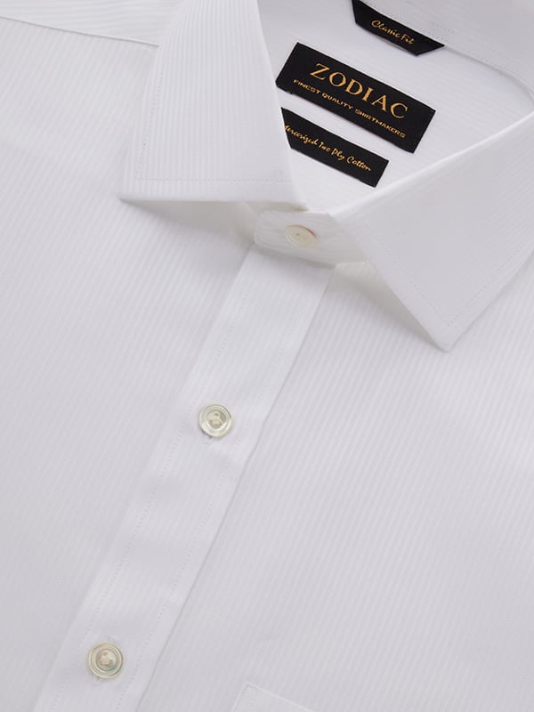 Raffaello White Striped Full Sleeve Single Cuff Classic Fit Classic Formal Two Ply Mercerized Cotton Shirt