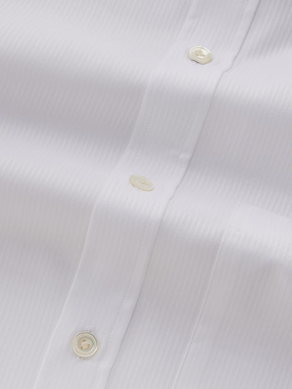 Raffaello White Striped Full Sleeve Single Cuff Classic Fit Classic Formal Two Ply Mercerized Cotton Shirt
