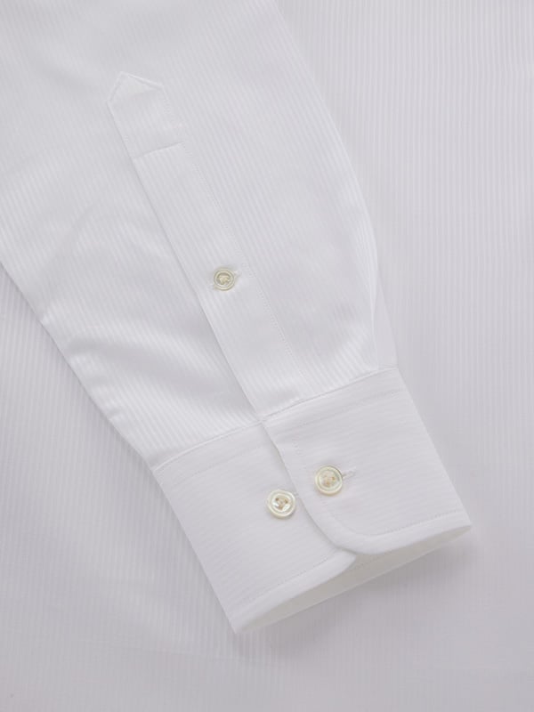 Raffaello White Striped Full Sleeve Single Cuff Classic Fit Classic Formal Two Ply Mercerized Cotton Shirt