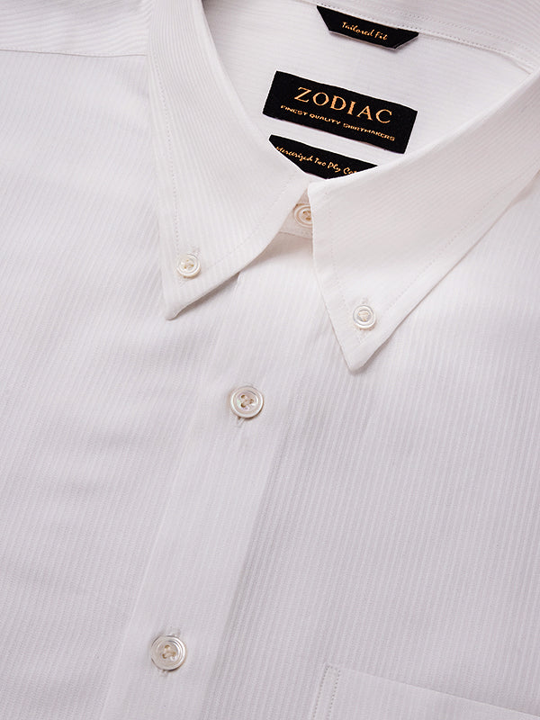Raffaello White Striped Full Sleeve Single Cuff Tailored Fit Classic Formal Two Ply Mercerized Cotton Without Pocket Shirt