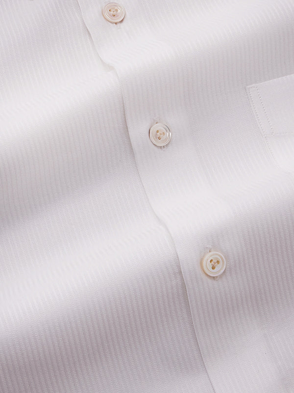 Raffaello White Striped Full Sleeve Single Cuff Tailored Fit Classic Formal Two Ply Mercerized Cotton Without Pocket Shirt