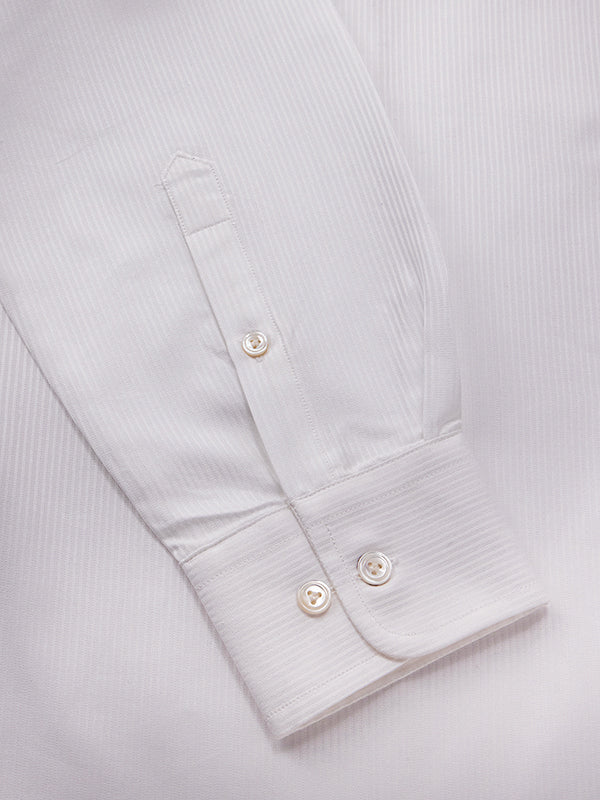 Raffaello White Striped Full Sleeve Single Cuff Tailored Fit Classic Formal Two Ply Mercerized Cotton Without Pocket Shirt