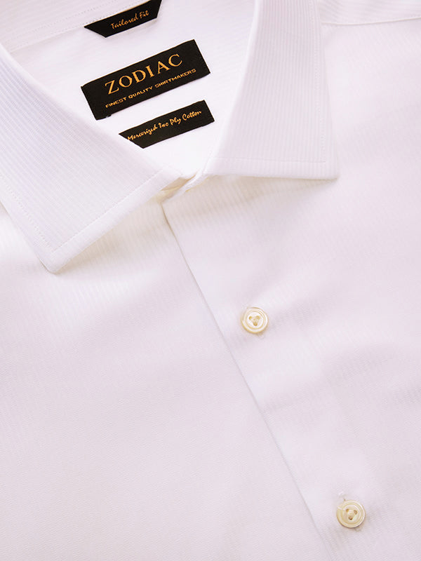 Raffaello White Striped Full Sleeve Single Cuff Tailored Fit Classic Formal Two Ply Mercerized Cotton Without Pocket Shirt