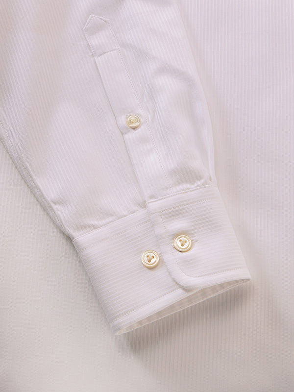 Raffaello White Striped Full Sleeve Single Cuff Tailored Fit Classic Formal Two Ply Mercerized Cotton Without Pocket Shirt