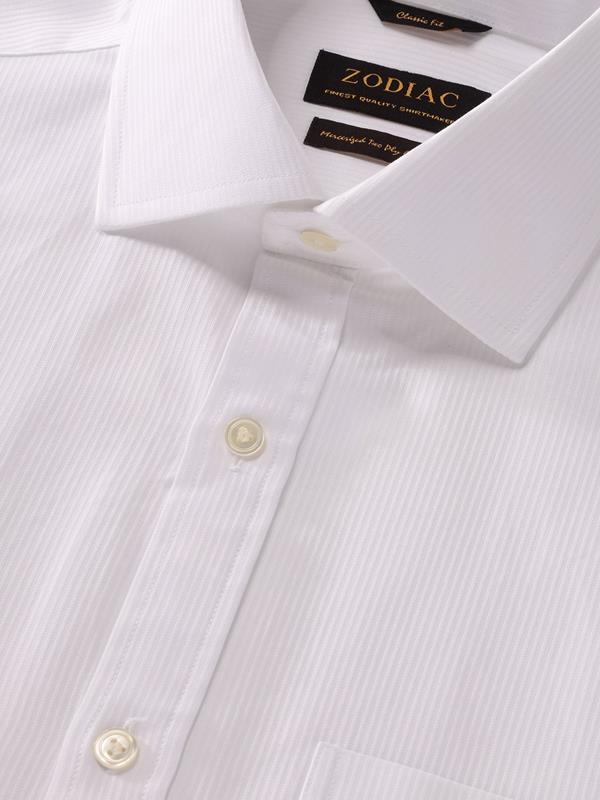 Raffaello White Striped Full Sleeve Double Cuff Classic Fit Classic Formal Two Ply Mercerized Cotton Shirt