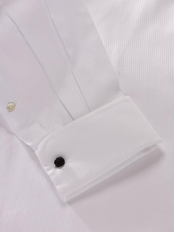 Raffaello White Striped Full Sleeve Double Cuff Classic Fit Classic Formal Two Ply Mercerized Cotton Shirt