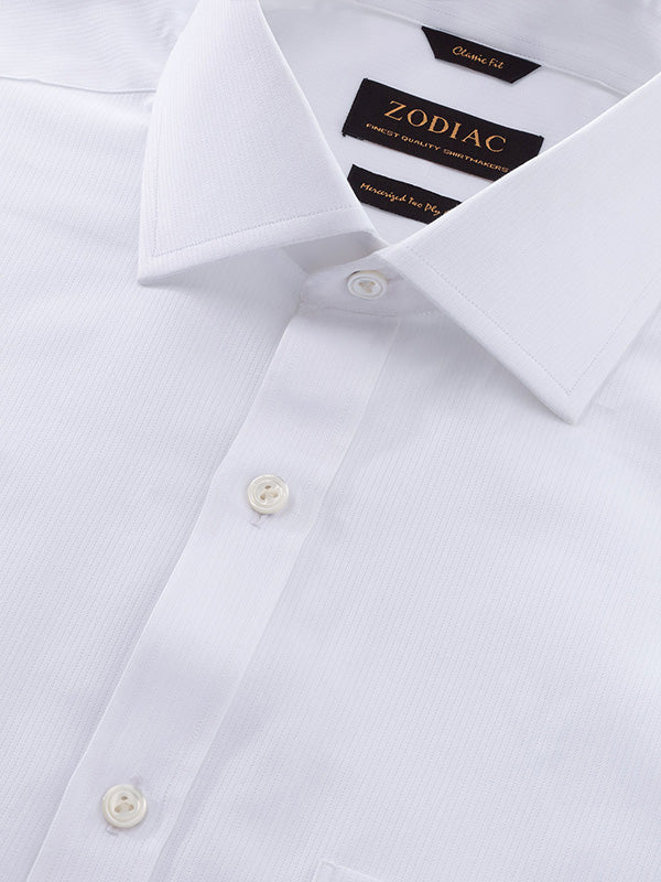 Raffaello White Striped Full Sleeve Single Cuff Classic Fit Classic Formal Two Ply Mercerized Cotton Shirt