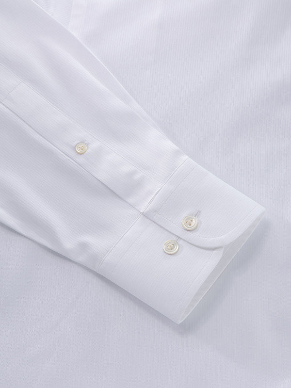 Raffaello White Striped Full Sleeve Single Cuff Classic Fit Classic Formal Two Ply Mercerized Cotton Shirt