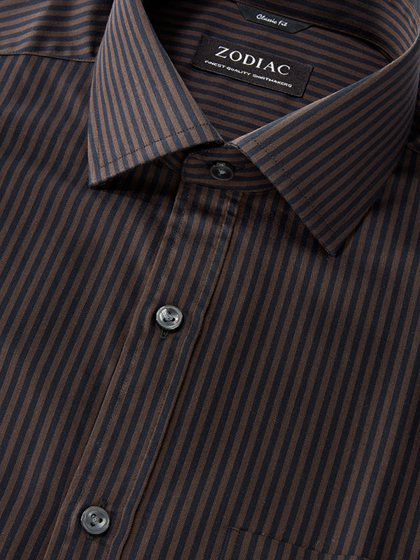 Savuto Brown Striped Full Sleeve Single Cuff Classic Fit Semi Formal Dark Cotton Shirt