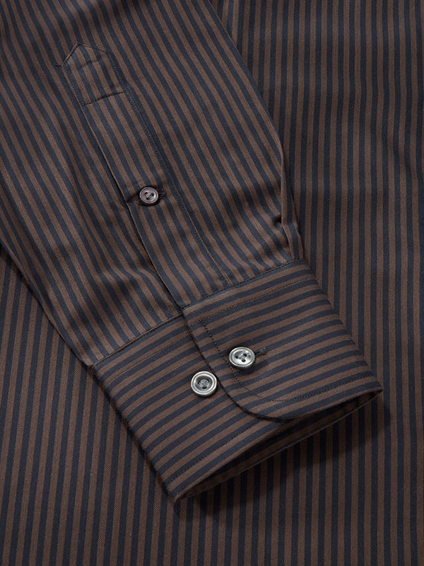 Savuto Brown Striped Full Sleeve Single Cuff Classic Fit Semi Formal Dark Cotton Shirt