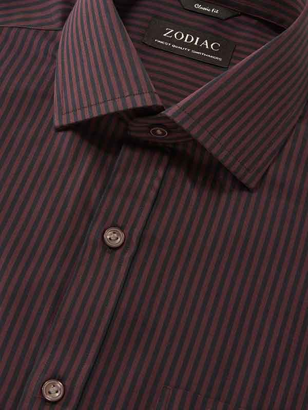 Savuto Maroon Striped Full Sleeve Single Cuff Classic Fit Semi Formal Dark Cotton Shirt