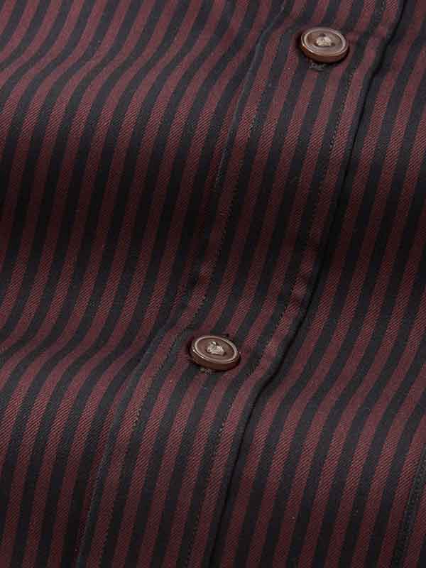 Savuto Maroon Striped Full Sleeve Single Cuff Classic Fit Semi Formal Dark Cotton Shirt