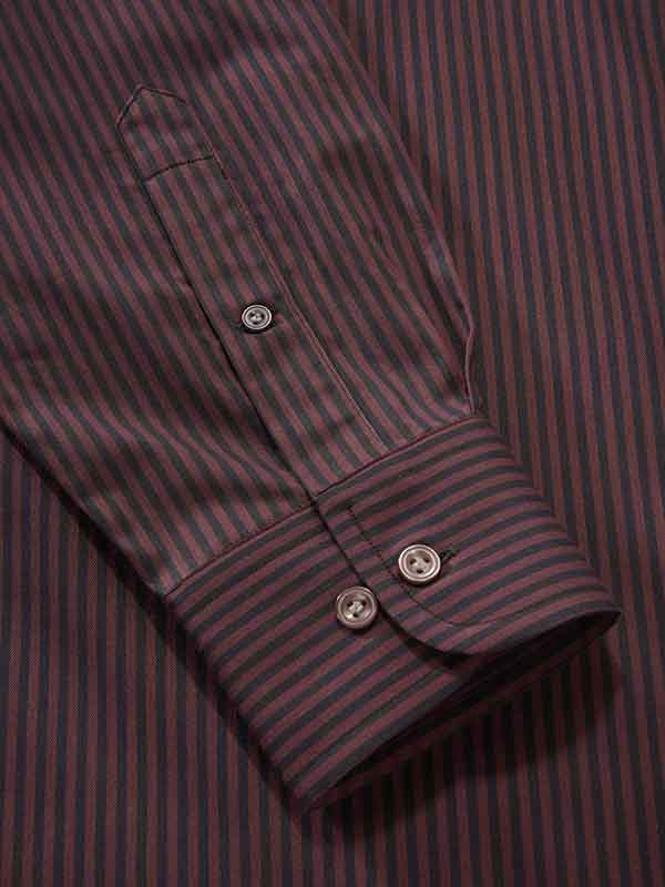 Savuto Maroon Striped Full Sleeve Single Cuff Classic Fit Semi Formal Dark Cotton Shirt