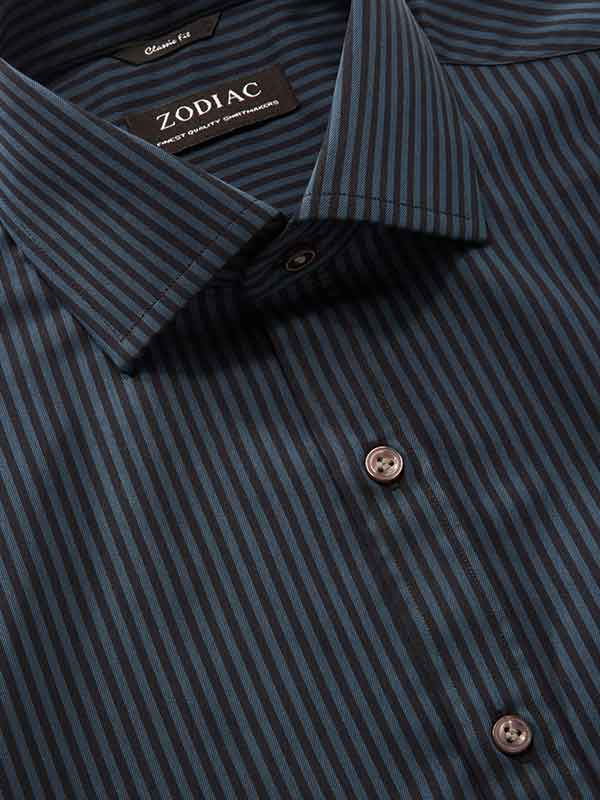 Savuto Navy Striped Full Sleeve Single Cuff Classic Fit Semi Formal Dark Cotton Shirt