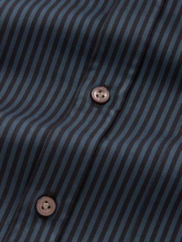 Savuto Navy Striped Full Sleeve Single Cuff Classic Fit Semi Formal Dark Cotton Shirt