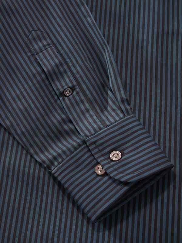 Savuto Navy Striped Full Sleeve Single Cuff Classic Fit Semi Formal Dark Cotton Shirt