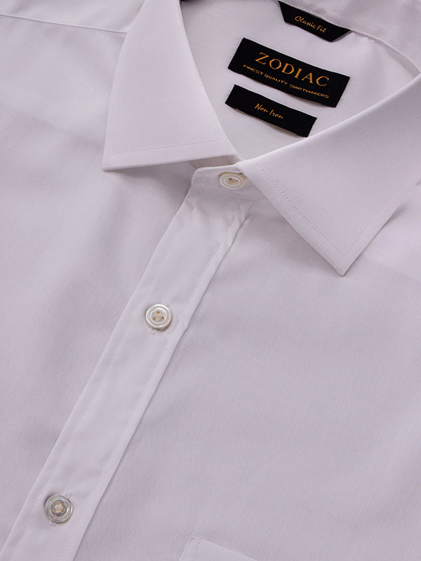 Splendido White Solid Full Sleeve Single Cuff Classic Fit Classic Formal Non Iron Cotton Shirt