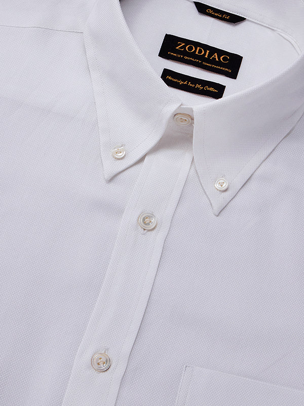 Structure White Solid Full Sleeve Single Cuff Classic Fit Classic Formal Two Ply Mercerized Cotton Shirt