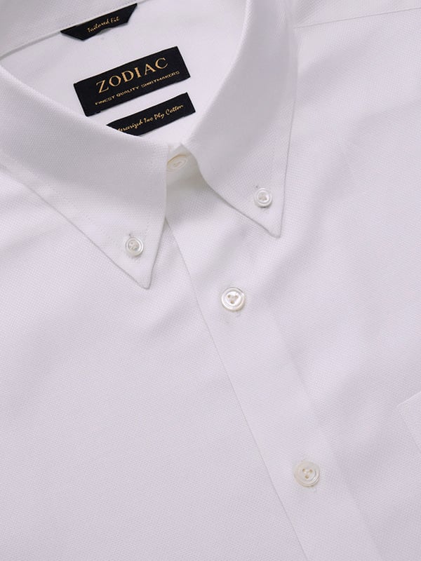 Structure White Solid Full Sleeve Single Cuff Tailored Fit Classic Formal Two Ply Mercerized Cotton Without Pocket Shirt