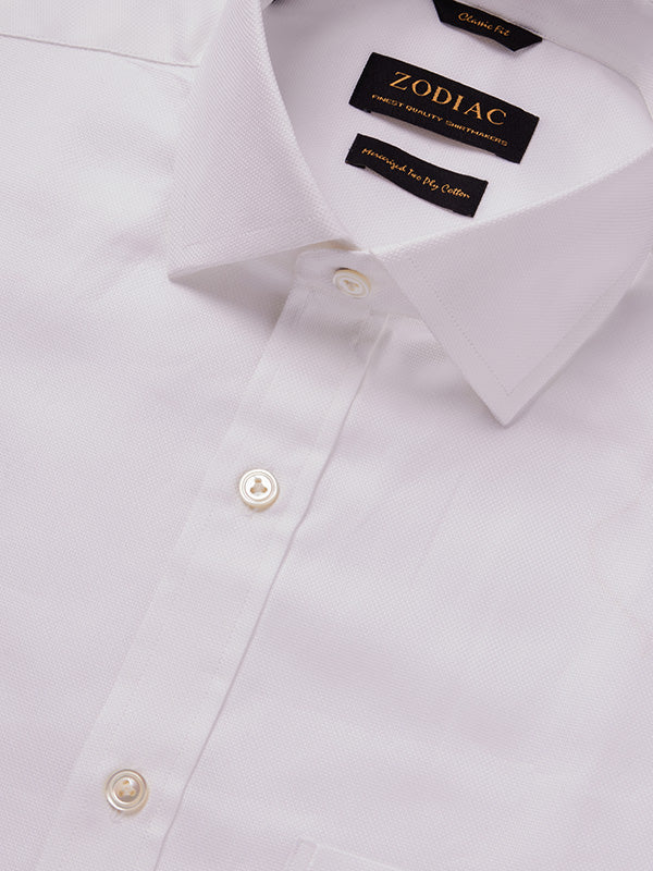 Structure White Solid Half Sleeve Classic Fit Classic Formal Two Ply Mercerized Cotton Shirt