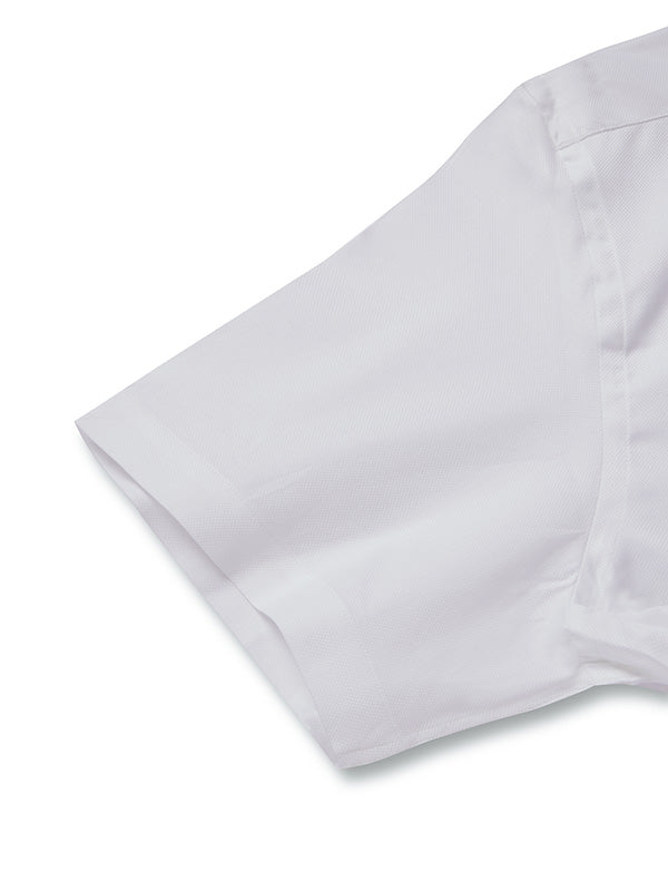Structure White Solid Half Sleeve Classic Fit Classic Formal Two Ply Mercerized Cotton Shirt