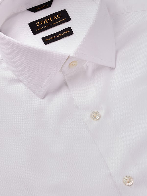 Structure White Solid Half Sleeve Tailored Fit Classic Formal Two Ply Mercerized Cotton Shirt
