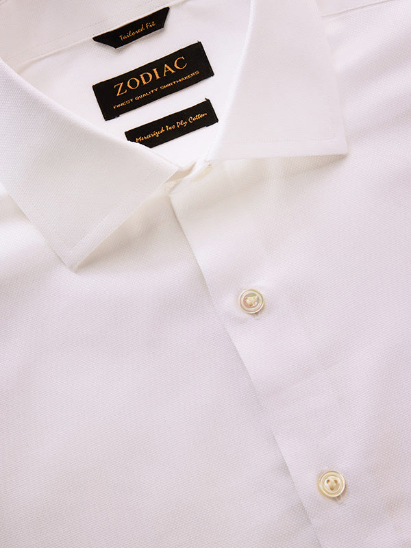Structure White Solid Full Sleeve Single Cuff Tailored Fit Classic Formal Two Ply Mercerized Cotton Without Pocket Shirt