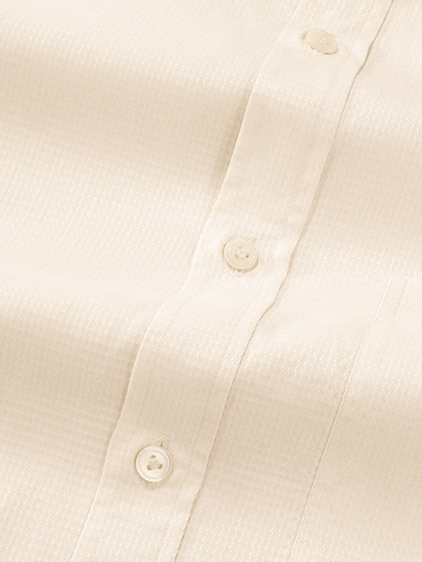 Tramonti Cream Solid Full Sleeve Single Cuff Classic Fit Classic Formal Two Ply Mercerized Cotton Shirt