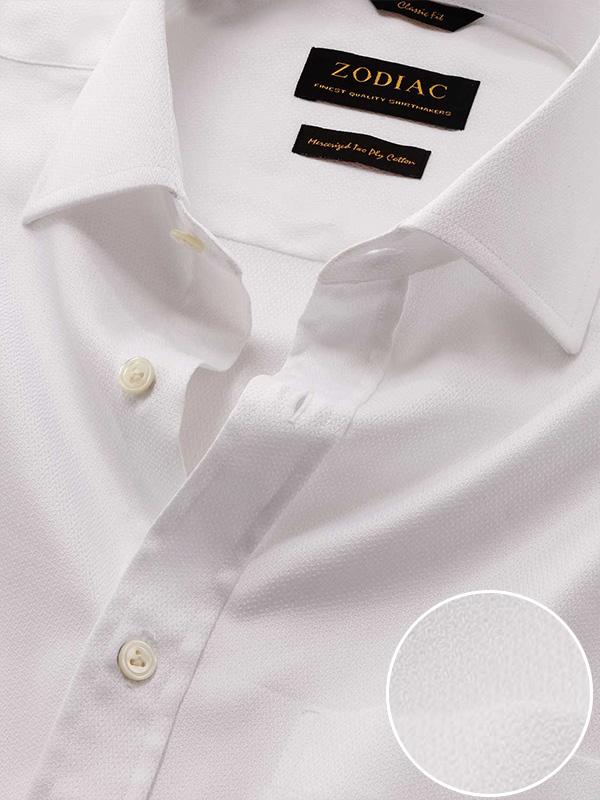 Tramonti White Solid Full Sleeve Single Cuff Classic Fit Classic Formal Two Ply Mercerized Cotton Shirt