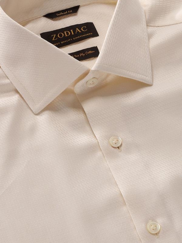 Tramonti Cream Solid Full Sleeve Single Cuff Tailored Fit Classic Formal Two Ply Mercerized Cotton Shirt