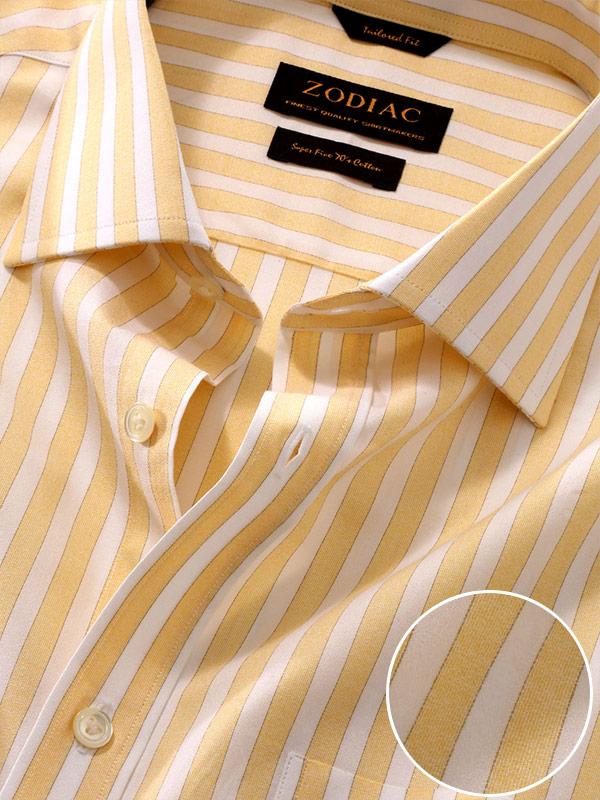 Venete  Yellow Striped Half Sleeve Classic Fit Semi Formal Super Fine Cotton Shirt
