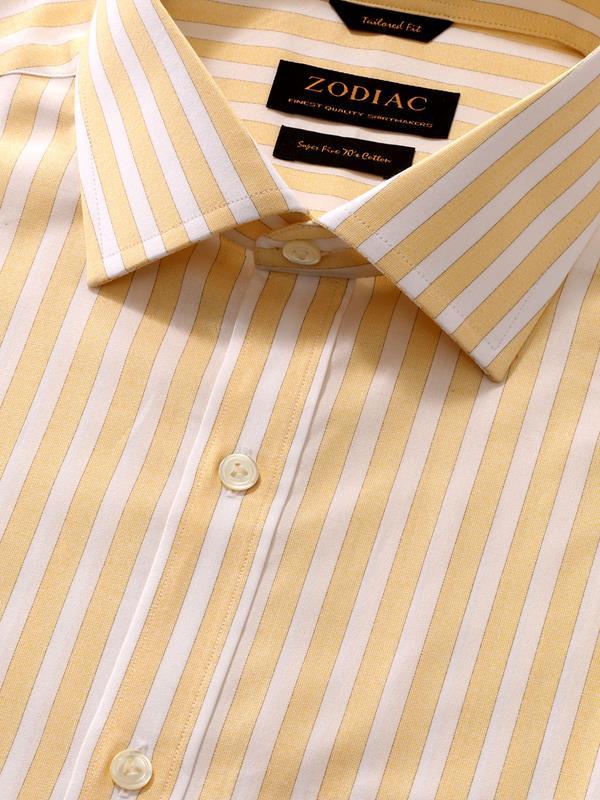 Venete  Yellow Striped Half Sleeve Classic Fit Semi Formal Super Fine Cotton Shirt
