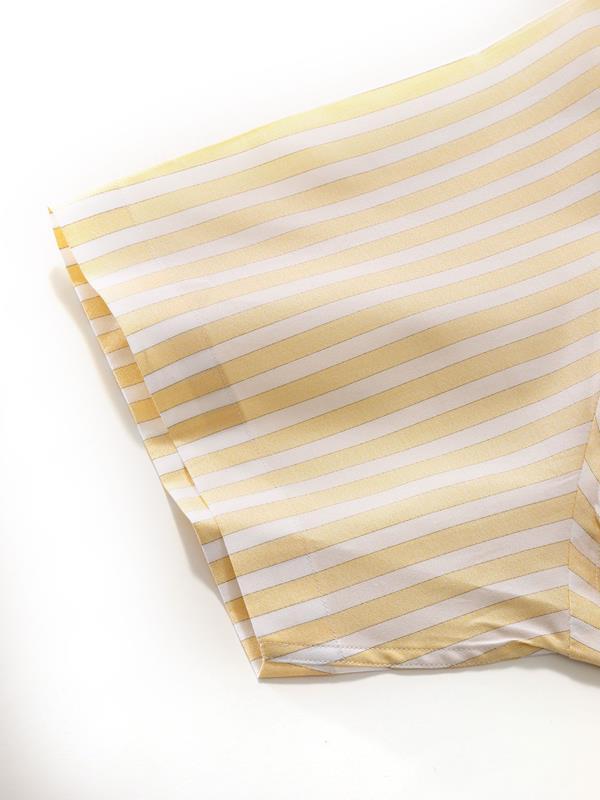 Venete  Yellow Striped Half Sleeve Classic Fit Semi Formal Super Fine Cotton Shirt