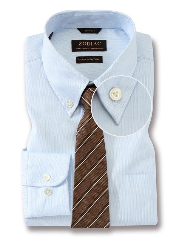 Vercelli Sky Striped Full Sleeve Single Cuff Tailored Fit Semi Formal Two Ply Mercerized Cotton Shirt