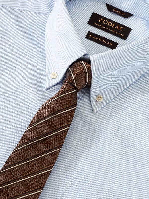 Vercelli Sky Striped Full Sleeve Single Cuff Tailored Fit Semi Formal Two Ply Mercerized Cotton Shirt