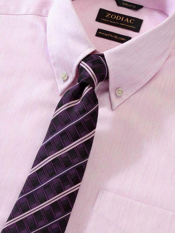 Vercelli Pink Striped Full Sleeve Single Cuff Tailored Fit Semi Formal Two Ply Mercerized Cotton Shirt