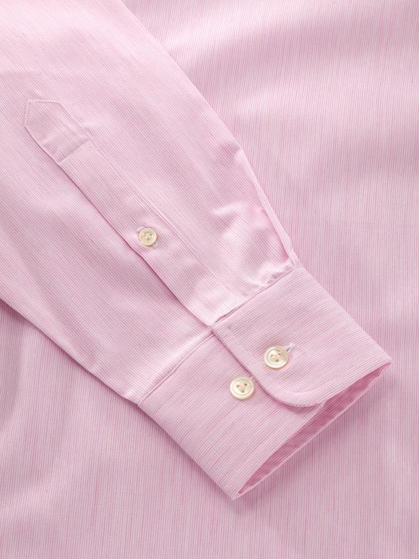 Vercelli Pink Striped Full Sleeve Single Cuff Tailored Fit Semi Formal Two Ply Mercerized Cotton Shirt