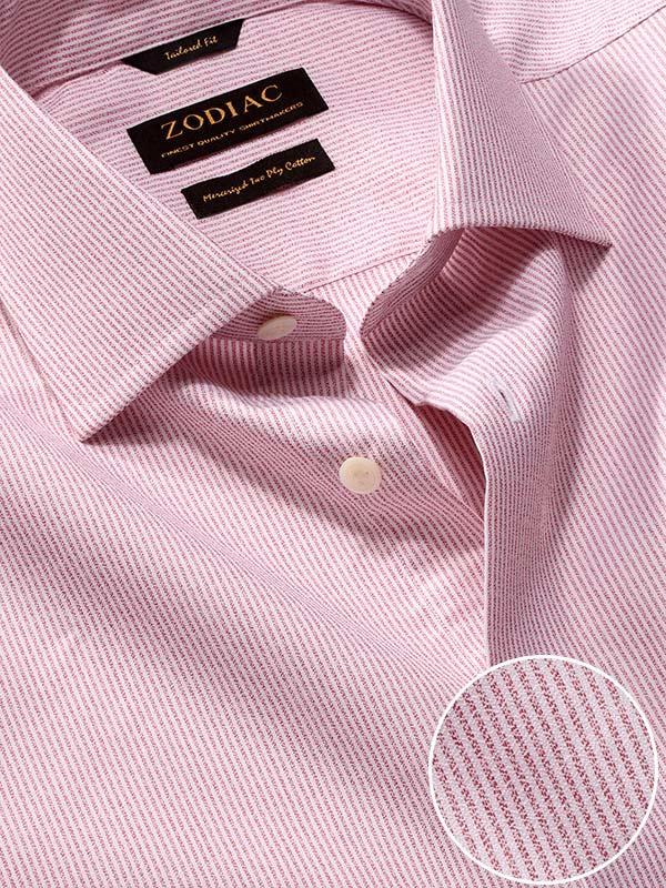 Vercelli Red Striped Full Sleeve Single Cuff Tailored Fit Semi Formal Two Ply Mercerized Cotton Shirt