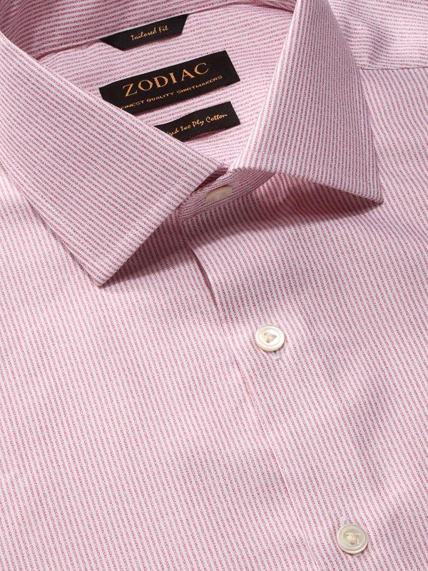 Vercelli Red Striped Full Sleeve Single Cuff Tailored Fit Semi Formal Two Ply Mercerized Cotton Shirt