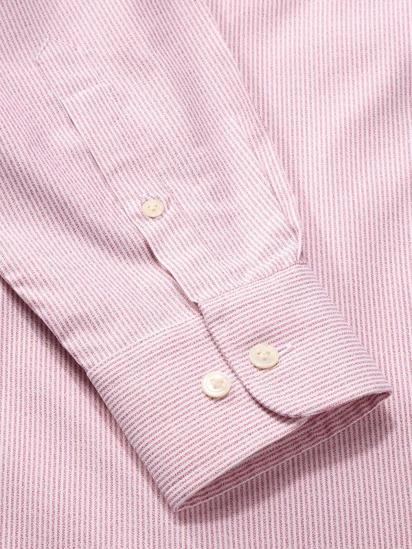 Vercelli Red Striped Full Sleeve Single Cuff Tailored Fit Semi Formal Two Ply Mercerized Cotton Shirt